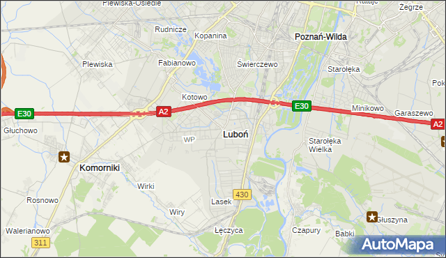 mapa Luboń powiat poznański, Luboń powiat poznański na mapie Targeo