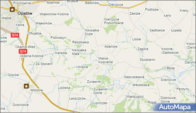 mapa Malice Kościelne, Malice Kościelne na mapie Targeo