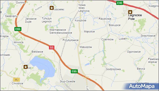 mapa Małuszów gmina Męcinka, Małuszów gmina Męcinka na mapie Targeo