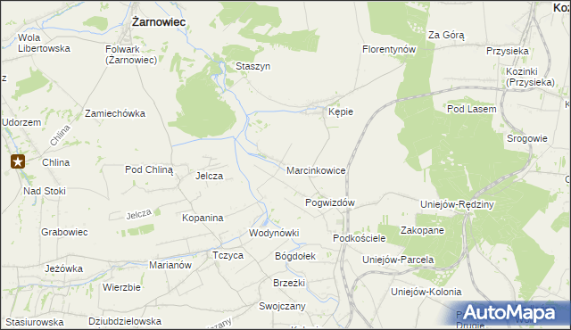 mapa Marcinkowice gmina Charsznica, Marcinkowice gmina Charsznica na mapie Targeo