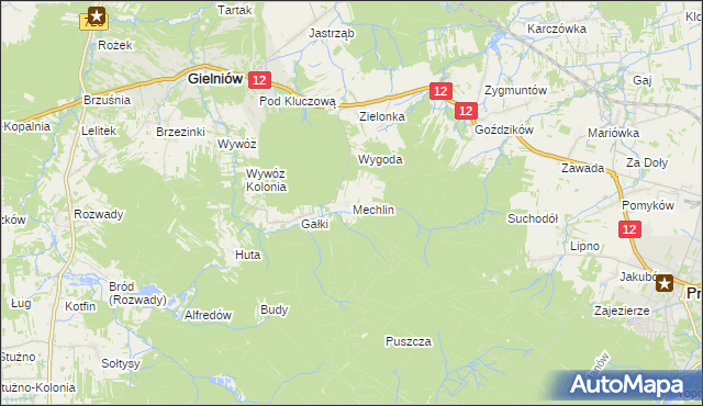 mapa Mechlin gmina Gielniów, Mechlin gmina Gielniów na mapie Targeo