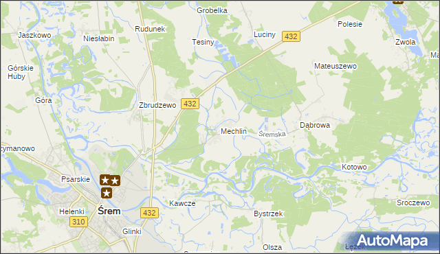 mapa Mechlin gmina Śrem, Mechlin gmina Śrem na mapie Targeo