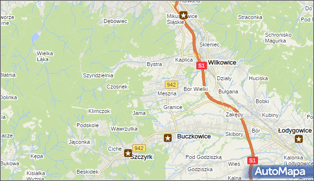 mapa Meszna gmina Wilkowice, Meszna gmina Wilkowice na mapie Targeo