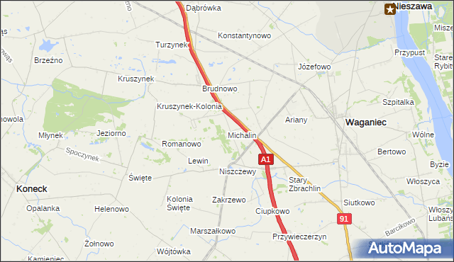 mapa Michalin gmina Waganiec, Michalin gmina Waganiec na mapie Targeo