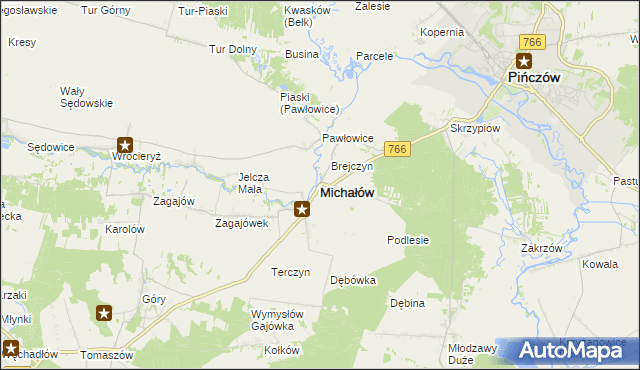 mapa Michałów powiat pińczowski, Michałów powiat pińczowski na mapie Targeo