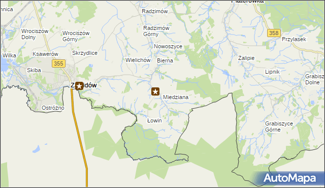 mapa Miedziana gmina Sulików, Miedziana gmina Sulików na mapie Targeo
