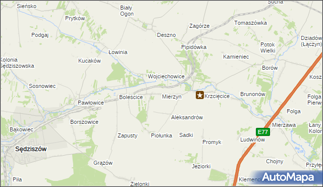 mapa Mierzyn gmina Sędziszów, Mierzyn gmina Sędziszów na mapie Targeo