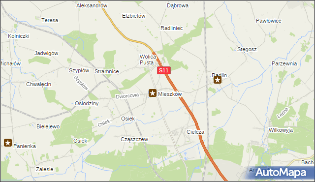 mapa Mieszków gmina Jarocin, Mieszków gmina Jarocin na mapie Targeo