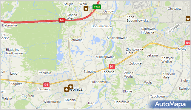 mapa Mikołajowice gmina Wierzchosławice, Mikołajowice gmina Wierzchosławice na mapie Targeo