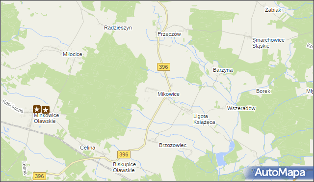 mapa Mikowice gmina Namysłów, Mikowice gmina Namysłów na mapie Targeo