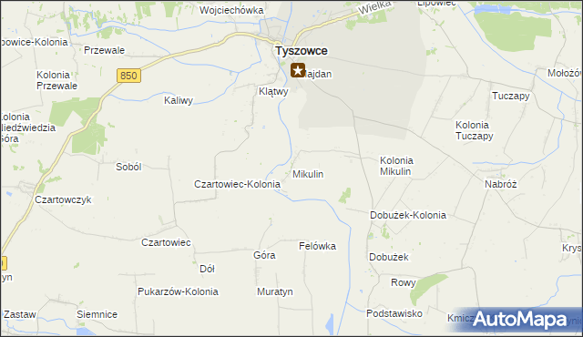 mapa Mikulin gmina Tyszowce, Mikulin gmina Tyszowce na mapie Targeo