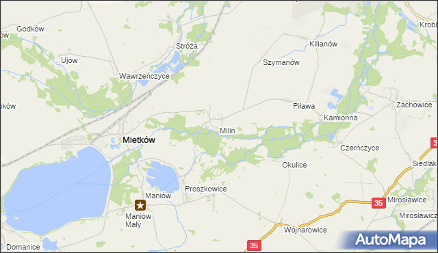 mapa Milin gmina Mietków, Milin gmina Mietków na mapie Targeo