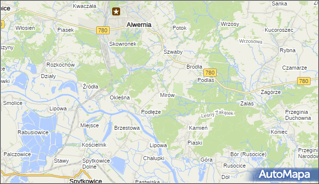 mapa Mirów gmina Alwernia, Mirów gmina Alwernia na mapie Targeo
