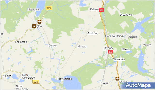 mapa Mirowo gmina Moryń, Mirowo gmina Moryń na mapie Targeo
