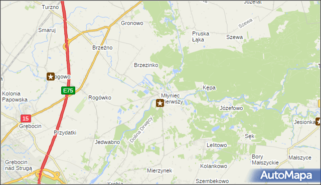 mapa Młyniec Pierwszy, Młyniec Pierwszy na mapie Targeo