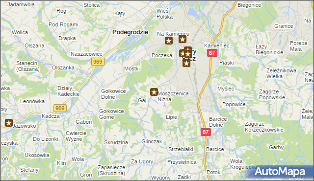 mapa Moszczenica Niżna, Moszczenica Niżna na mapie Targeo