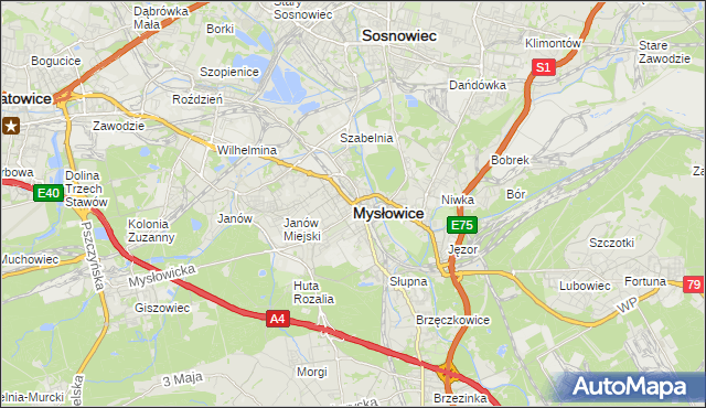 mapa Mysłowice, Mysłowice na mapie Targeo