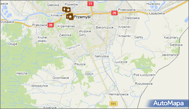 mapa Nehrybka, Nehrybka na mapie Targeo