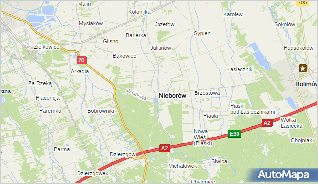 mapa Nieborów powiat łowicki, Nieborów powiat łowicki na mapie Targeo