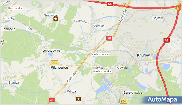 mapa Nieborowice, Nieborowice na mapie Targeo