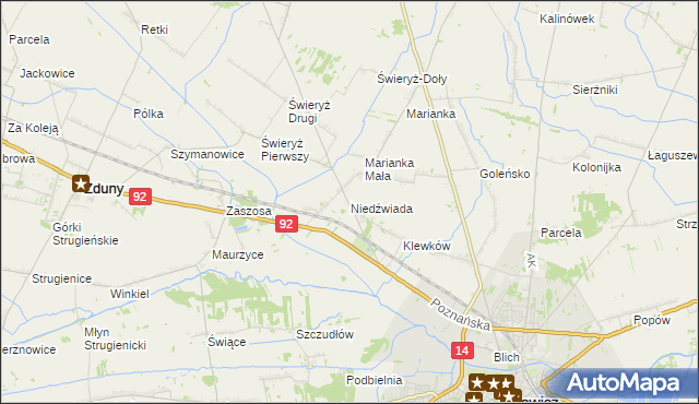 mapa Niedźwiada gmina Łowicz, Niedźwiada gmina Łowicz na mapie Targeo