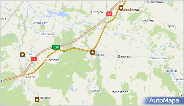 mapa Niemica gmina Malechowo, Niemica gmina Malechowo na mapie Targeo