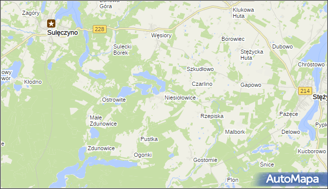 mapa Niesiołowice gmina Stężyca, Niesiołowice gmina Stężyca na mapie Targeo