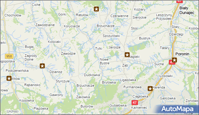 mapa Nowe Bystre, Nowe Bystre na mapie Targeo