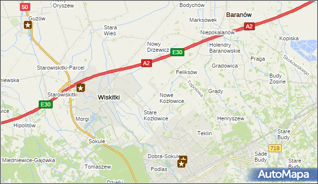 mapa Nowe Kozłowice, Nowe Kozłowice na mapie Targeo