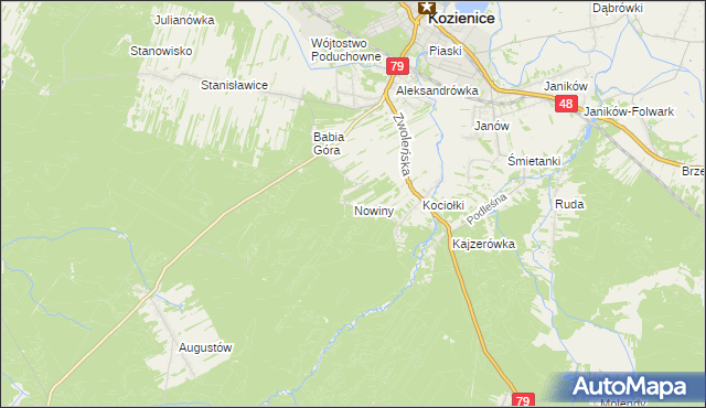 mapa Nowiny gmina Kozienice, Nowiny gmina Kozienice na mapie Targeo