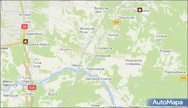 mapa Olchowicze, Olchowicze na mapie Targeo