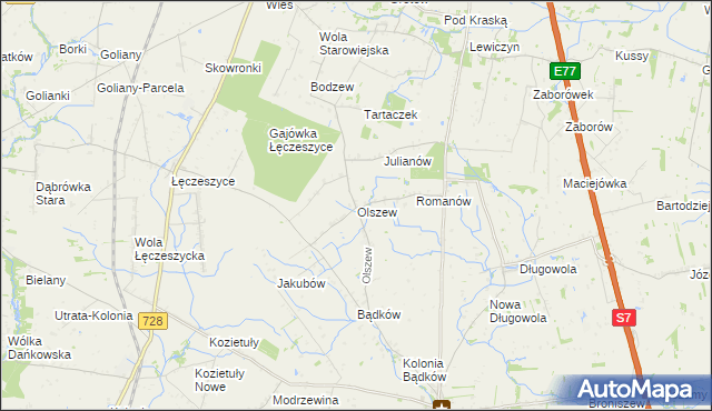 mapa Olszew gmina Goszczyn, Olszew gmina Goszczyn na mapie Targeo