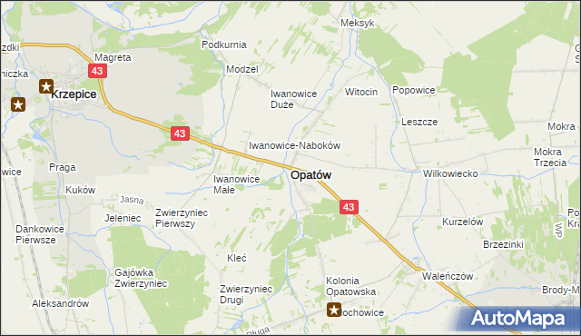 mapa Opatów powiat kłobucki, Opatów powiat kłobucki na mapie Targeo