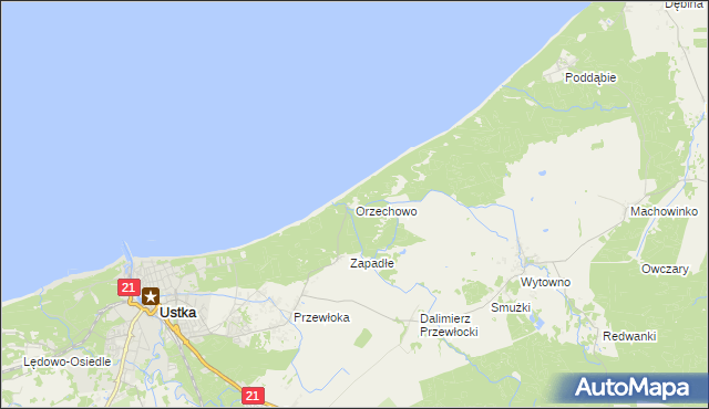 mapa Orzechowo gmina Ustka, Orzechowo gmina Ustka na mapie Targeo