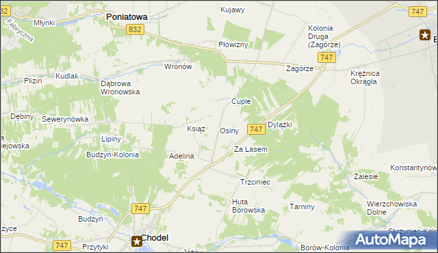 mapa Osiny gmina Chodel, Osiny gmina Chodel na mapie Targeo