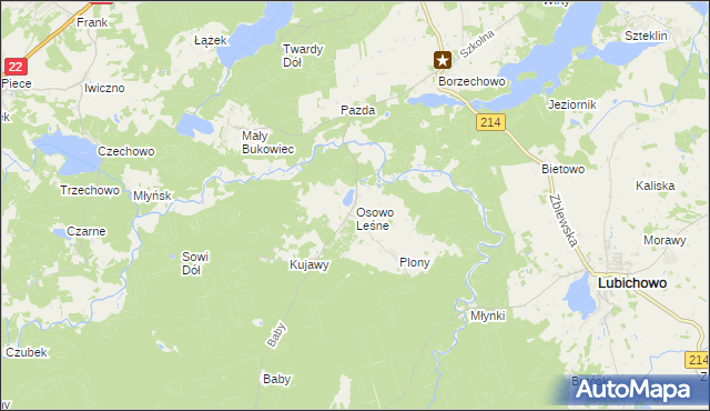 mapa Osowo Leśne, Osowo Leśne na mapie Targeo