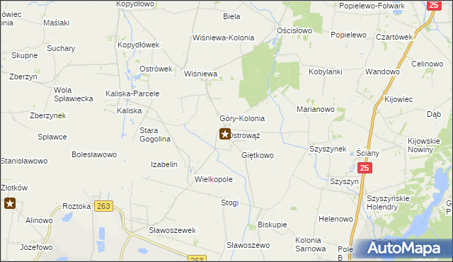 mapa Ostrowąż, Ostrowąż na mapie Targeo