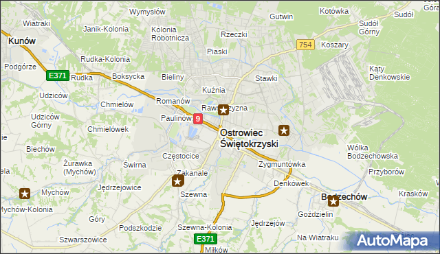 mapa Ostrowiec Świętokrzyski, Ostrowiec Świętokrzyski na mapie Targeo