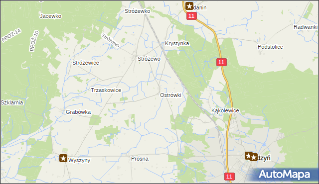 mapa Ostrówki gmina Budzyń, Ostrówki gmina Budzyń na mapie Targeo