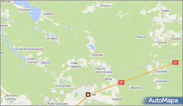 mapa Ostrowy gmina Czersk, Ostrowy gmina Czersk na mapie Targeo