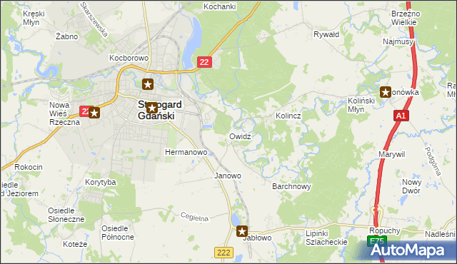 mapa Owidz, Owidz na mapie Targeo