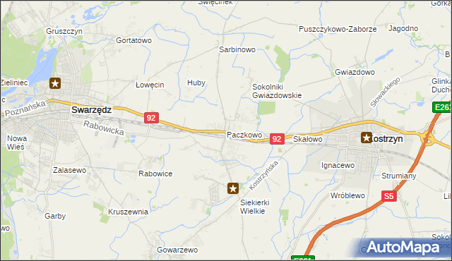 mapa Paczkowo gmina Swarzędz, Paczkowo gmina Swarzędz na mapie Targeo