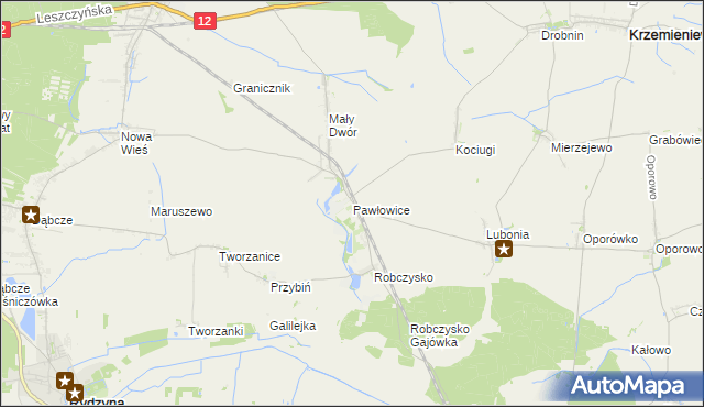 mapa Pawłowice gmina Krzemieniewo, Pawłowice gmina Krzemieniewo na mapie Targeo