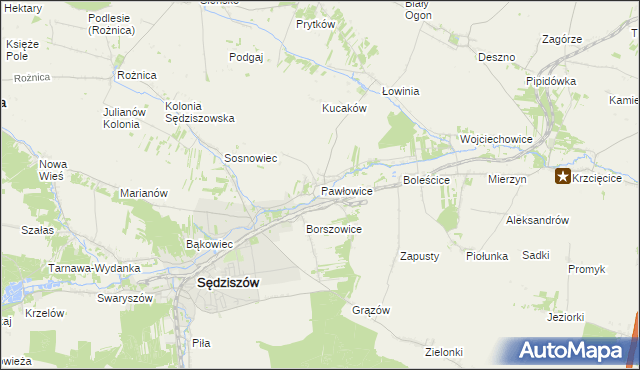 mapa Pawłowice gmina Sędziszów, Pawłowice gmina Sędziszów na mapie Targeo