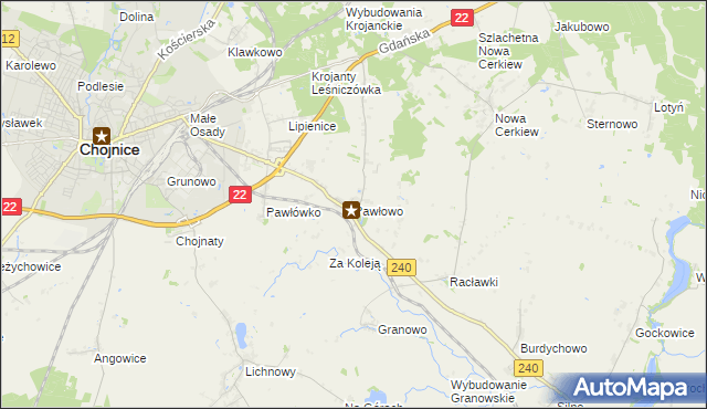 mapa Pawłowo gmina Chojnice, Pawłowo gmina Chojnice na mapie Targeo