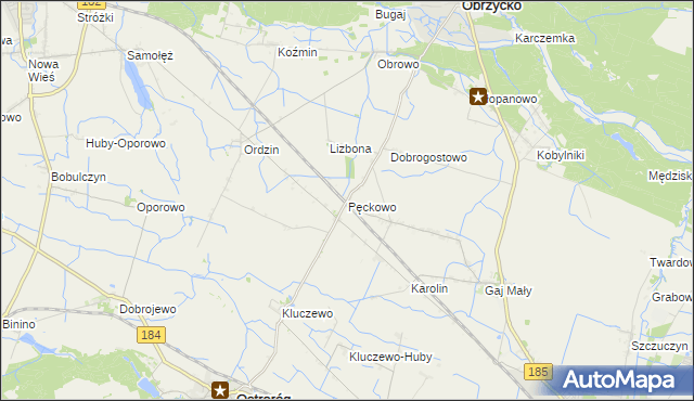 mapa Pęckowo gmina Obrzycko, Pęckowo gmina Obrzycko na mapie Targeo