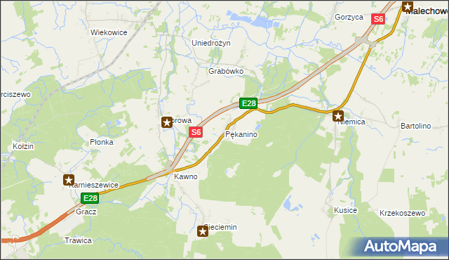 mapa Pękanino gmina Malechowo, Pękanino gmina Malechowo na mapie Targeo