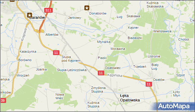 mapa Piaski gmina Łęka Opatowska, Piaski gmina Łęka Opatowska na mapie Targeo