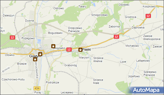 mapa Piaski powiat gostyński, Piaski powiat gostyński na mapie Targeo