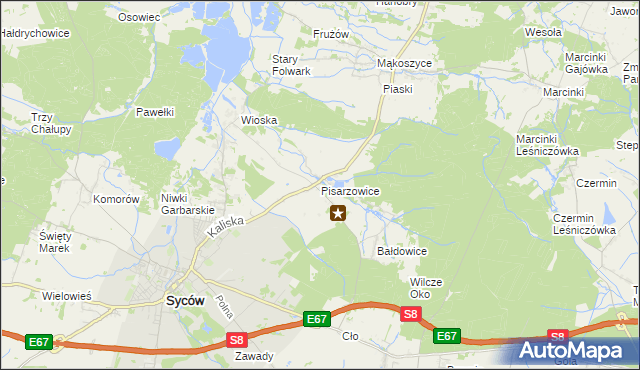 mapa Pisarzowice gmina Kobyla Góra, Pisarzowice gmina Kobyla Góra na mapie Targeo